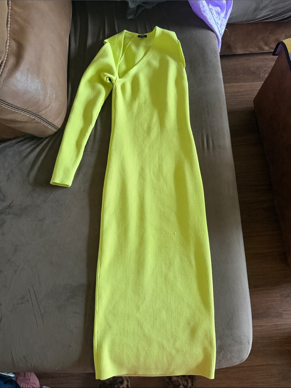 Express Neon Lime Ribbed Long Sleeve Maxi Dress - Women